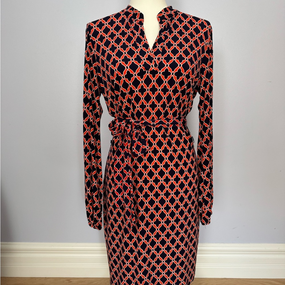 LAUNDRY by Design Red and Black Wrap Dress Long Sleeve V-neck
